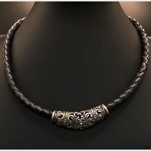 Vintage Sterling Silver Joseph Esposito Leather Necklace 21grams choker 925